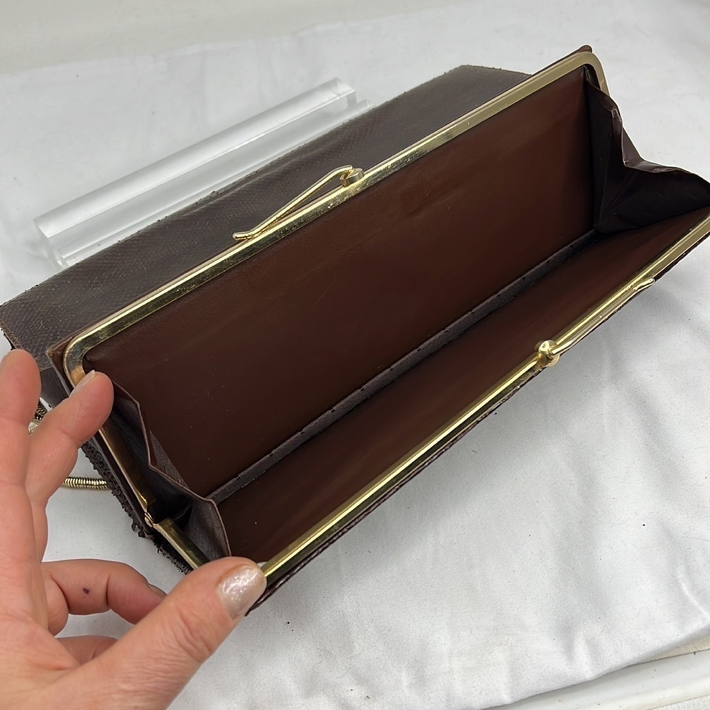 Brown Python Structured Long Clutch Shoulder Bag … - image 3